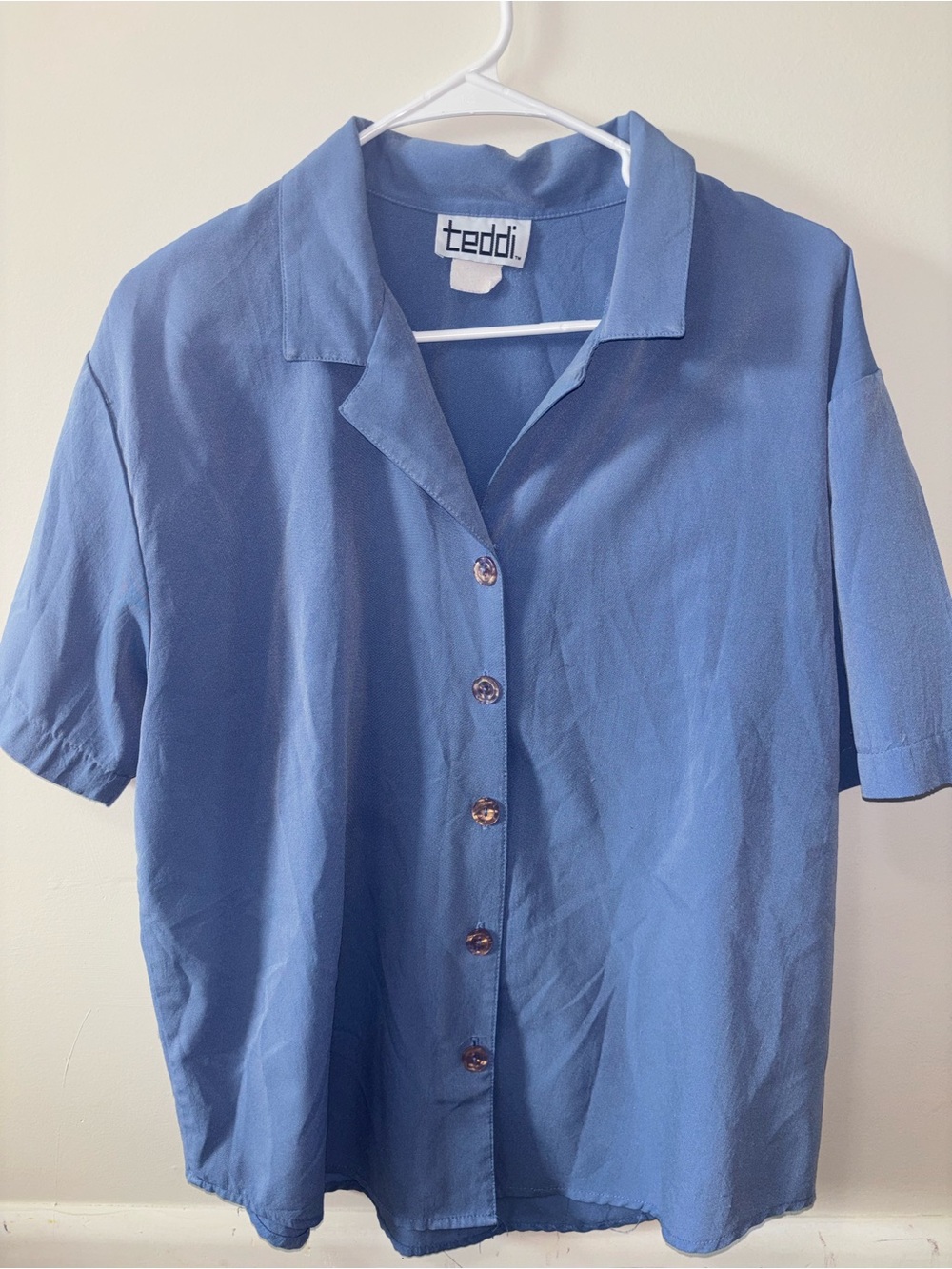 Teddi Women’s Short-Sleeve Button-Up Shirt in Blue